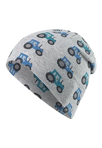 Sterntaler Beanie Traktor - Coole Baby Mütze aus Single Jersey Melange mit allover Traktor Druck - Jungen UV-Schutz 50+ Mütze - Baby und Kinder Übergangsmütze, silber, Größe 53