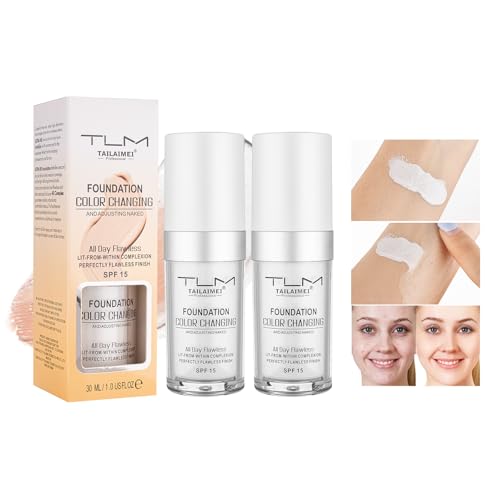 TLM Foundation Color Changing für Farbkorrektur, gleichmäßigen Hautton & Abdeckung von Unvollkommenheiten für natürliches Gesichtsaussehen, inklusive SPF15 Foundation, Stark deckende Foundation x2pcs