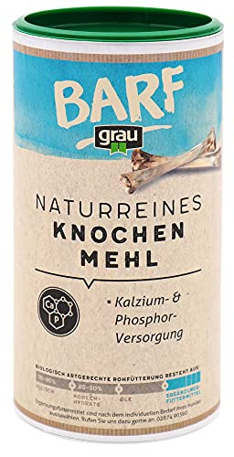 GRAU - das Original - 100 % Naturreines Knochenmehl vom Rind, natürliches Calcium für Knochenaufbau & Gelenke, 1er Pack (1 x 800 g), Ergänzungsfuttermittel für Hunde & Katzen