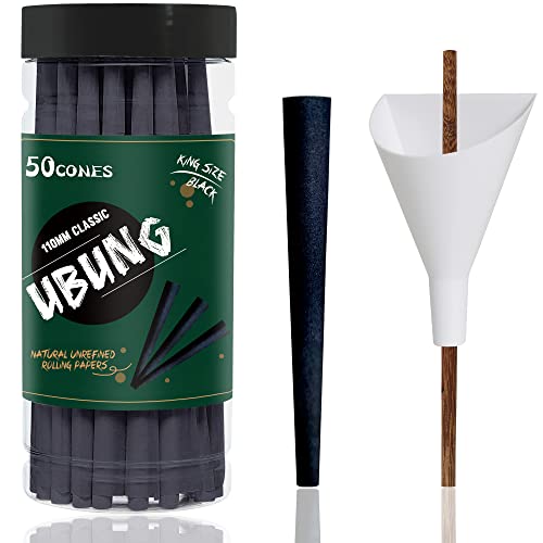 UBUNG 50 Stück Große Größe Schwarz Konisch vorgedrehte Hülsen, King Size 108 mm Konisch Papiers Hülsen, Einschließlich 1 Trichterlader und 1 Putter für Verpackungen