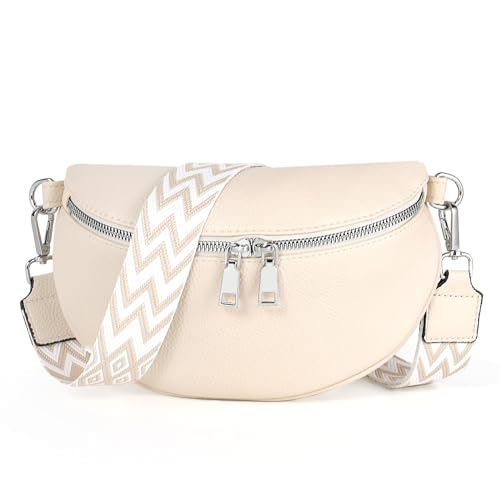 TANTOMI Umhängetasche Damen Bauchtasche Damen PU Leder, Crossbody Bag Damen Breiter Gurt, Damen-Umhängetaschen Bauchtasche Damen Stylisch, Gürteltasche Damen Elegante
