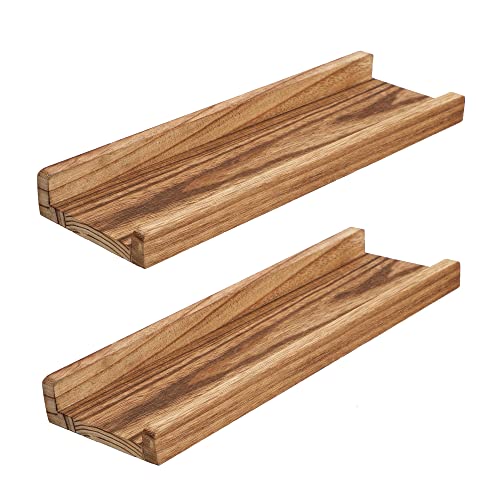 PHOENANCEE Hängeregale Dekoration, breites Wandregal, Holzregal für Badezimmer, Schlafzimmer, Küche, Regale, 2er-Set, karbonisiertes Schwarz, 43 x 13 x 4 cm