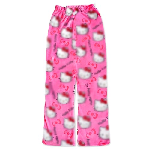 Cartoon Pyjama, Kitty Pyjama Hose Damen, Kitty Pyjama Hose Weihnachten, Katze Pyjama Hose, Lang Flanell Pyjama Hose, Pyjama Hose Tiere, Lang Pyjamahose Hose Winter (M)