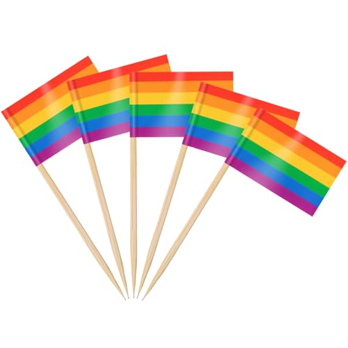 AhfuLife 200 Stück LGBTQ Regenbogen Zahnstocher Flaggen, LGBT Gay Pride Fahne Klein Cocktail Zahnstocher für Lebensmittel Cupcake Toppers Toothpick Karneval ‌Fasching Pride Month Parade Party Deko