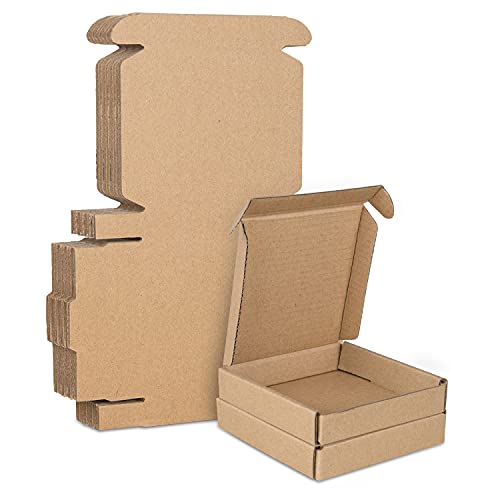 Klein Versandkartons, 100x100x20mm Mini Großbriefkartons für Postversand, Versandtaschen Warensendung, Braune Verpackungskartons für Geschäft, Aufbewahrung oder Geschenkbox, aus Wellpappe(25 Stück)