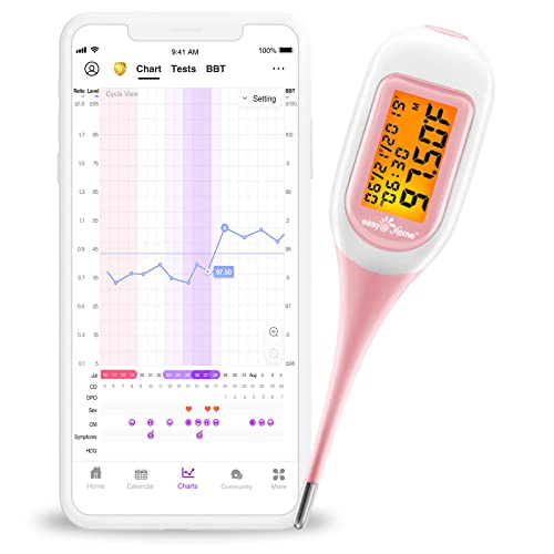 Basalthermometer Fruchtbarkeitsthermometer Bluetooth zur Zykluskontrolle/Kinderwunsch mit Premom APP von Easy@Home, Thermometer mit Auto BBT Sync, Oranger Hintergrundbeleuchtung LCD-Anzeige, BT-A31