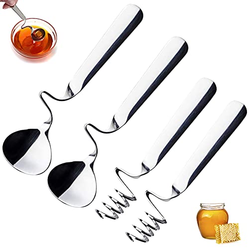 PHIEZC honiglöffel edelstahl und Jamlöffel,4 Stück Rührlöffel set,Dessertlöffel,Hängender Marmelade Löffel,honig Löffel mit Spiral,Geeignet für Marmelade, Joghurt und Honig