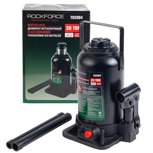 RockFORCE Hydraulischer Flaschenwagenheber 20 Tonnen, 235-445mm Hub, mit Sicherheitsventil