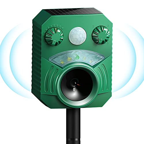 Katzenschreck Marderschreck Solar Ultraschall Tiervertreiber - Wasserdicht IP65, Bewegungsmelder, bis zu 8m Reichweite (13.5-45.5 kHz) - wirksam gegen Marder, Katzen, Hunde, Vögel und andere Tiere