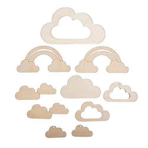 Rayher Anhänger Wolken und Regenbogen, für Mobiles, Holz, FSC zertifiziert, natur, 10-teilig, 4,5 – 14 cm, Mobile Holz, 63065505