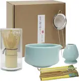 Matcha Set, Matcha Tee Set – Matcha Besen Set mit Schneebesen, Besenhalter, Keramik Matcha-Schale, 2 Teelöffel – Japanisches Zubehör für die Matcha-Zeremonie, Perfekt für die Zubereitung