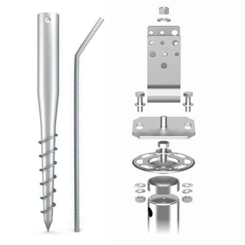 Maxerio NEU 60 cm 2er U-Set TILT Schraubfundamente inkl. 7 cm Pfostenträger (U-Winkel - feuerverzinkt); Ø 60 x 2; M12