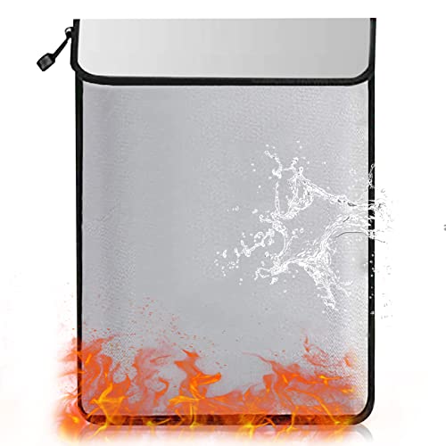 Feuerfeste Dokumententasche mit Reißverschluss, Wasserdichte Tasche Geldtasche, Feuersichere Aufbewahrung Bag für Wertsachen, Geld, Schmuck, Rechtsdokumente, Akten und Tablet, 38 x 28cm (Silber)…