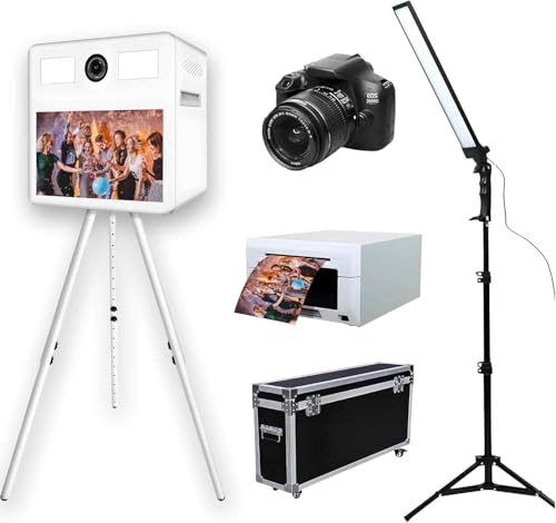 Photobooth All-in-One mit Drucker und DSLR-Kamera - 21,5-Zoll-Touchscreen - Sofortdruck, Transportkoffer und Gehäuseständer - Perfekt für Events und sofortiges Teilen.