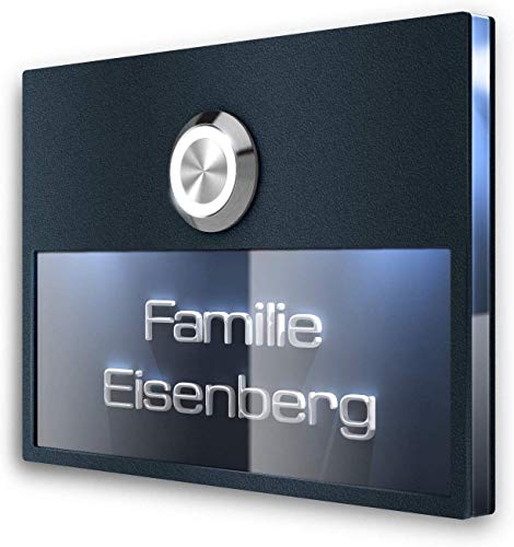 Metzler Türklingel Edelstahl Klingelschild LED-Klingeltaster & Beleuchtung - 3D-Gravur Beschriftung - Klingelplatte - Befestigung wählbar - (Unterputz, Anthrazit)