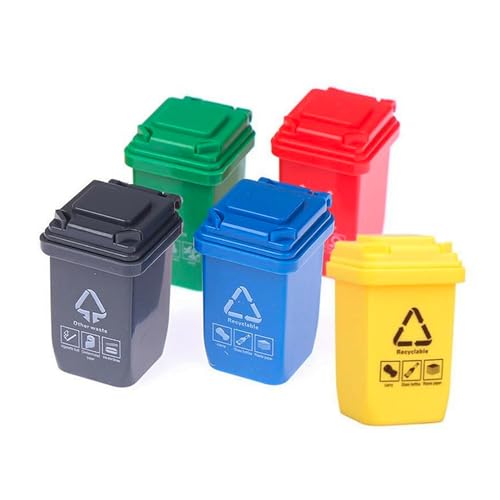 5 Stück Mini Mülltonne, Müll Sortierbehälter, Mülltonnenspielzeug, Lustiger Mülleimer Spielzeug, Mini Mülltonnen für mit Geöffneten Deckeln, Im Maßstab 1:12 Kleines Mülleimer Modell