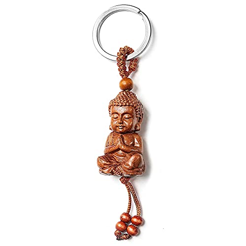 Joycabin Kleiner Buddha Schlüsselanhänger aus Holz, Mahagoni Dreidimensionale Gravur Buddha Anhänger Schlüsselanhänger Für DIY Autozubehör Glücksbringer Geschenk