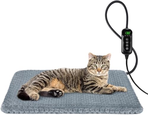Woiil Elektrisch Haustier Heizdecke, Timing & Temperatur Einstellbar Katzen & Hund Heizmatte Sicher Weicher Wärmedecke Innen für Neugeborene, kleine und ältere Katzen und Hunde, Grau 40 * 45cm
