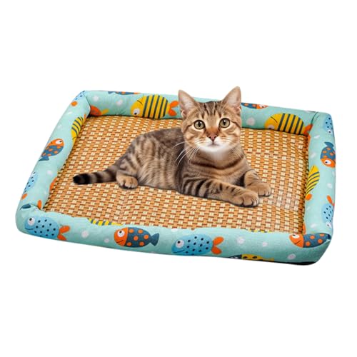 Generisch Hundekühlkissen, Katzenkühlmatte - Bequemes atmungsaktives kau-vorgeschütztes Haustierkühlkissen,Soft Rattan Cat Supplies für Innenhause im Freien im Außenkampfflug