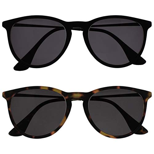 OPULIZE Jet Sonnen Leser Brille 2er Pack Stilvoller großer Designer-Rahmen Kratzfest Getönte Linse UV400-Schutz Schwarzgummierte Vorderseite Schildpattbraune Herren Damen SS96-12 +2.50