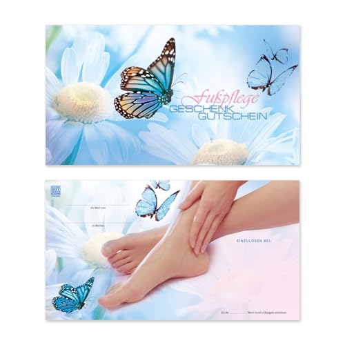 GESCHENKGUTSCHEINcom by POS-HAUER. 50 Gutscheine. Blanko zum Selberausfüllen. Für Fußpflege Fußpflegepraxis, glänzende Vorderseite.