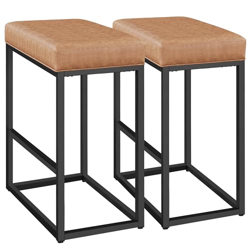 Yaheetech 2er Set Barhocker Barstühle mit Fußstütze Tresenhocker Thekenhöhe Rückenfreier Sitzhocker Belastbar fürs Esszimmer/Café/Bar/Küche, Sitzhöhe 76,5 cm, Braun