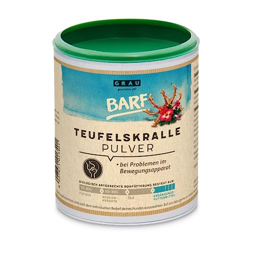 GRAU - das Original - 100 % reines Teufelskralle Pulver, für Sehnen und Bänder, Gelenkpulver zur Unterstützung der Beweglichkeit & Gelenkfunktion1er Pack (1 x 300 g), Ergänzungsfuttermittel für Hunde