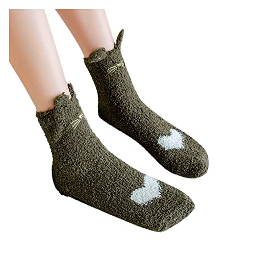 TYUIOP Baumwolle Socken Damen Pantoffel Winter Stickerei Fleece-warm Dicke Comic-Socken Soft-Home Frauen Fuzzy Socken Fleece Socken Damen (Green #1, One Size) Warme Socken Kinder