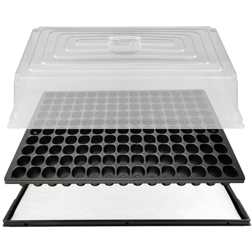 GREEN24 STP Anzuchthaus 150R - Untersetzer, Kapillarmatte, Topfplatte (33,5 x 51,5 cm) mit 150 runden Töpfen (DxH 30x43mm) und passende hohe Abdeckhaube
