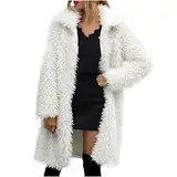 Damen Felljacke Einfarbig Kunstfell Mantel Leichte Temperament Plüschjacke Elegant Große Größe Wintermantel Atmungsaktive Lang Manteljacke Weich und Bequem Pelzjacke für Business