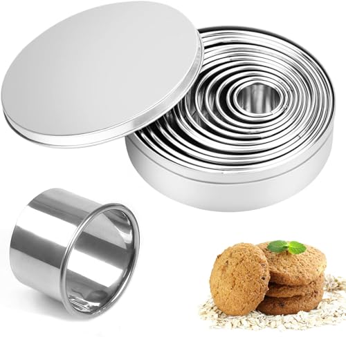 12 Stück Runde Ausstechformen, Ringe Keksausstecher Edelstahl Donut Ausstecher mit Aufbewahrungsbox, Cookie Cutter Set zum Backen Von Teig GebäCk Keksformen