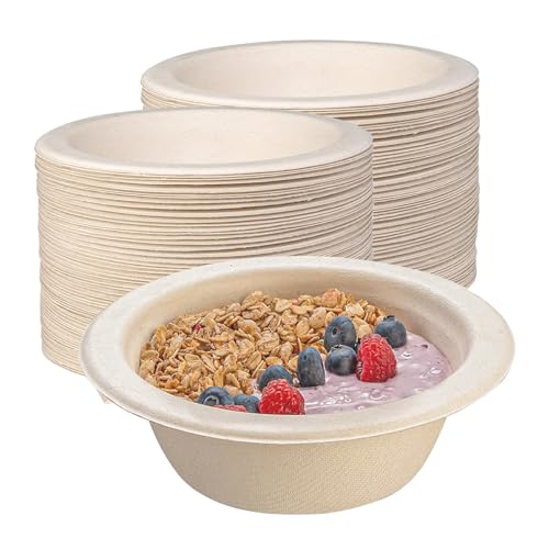 BOKFJBP 100 Stück Braun Einwegschalen Zuckerrohr, 500ML Suppenschalen Bagasse langanhaltender Wärmespeicherung Langlebige Suppenschalen für BBQs Picknicks Outdoor -Essen