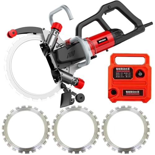 Betonwand-Schneidemaschine Hochfrequenz-Bürstenlose Ringsäge Offene Wand Wechseltüren,Fenster Beton-Nasssäge mit Wasserzufuhr Staubunterdrückung,inkl Wasserleitung,Pumpe,Sägeblatt,9500W-3xblade