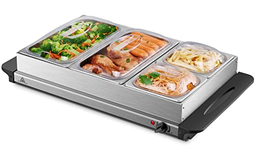 Buffetwärmer | Warmhalteplatte | Speisewärmer | 300 Watt | 4 Speisebehälter | Buffet Wärmer | Speisenwärmer | Chafing Dishes Speise Wärmer | Buffet & Catering