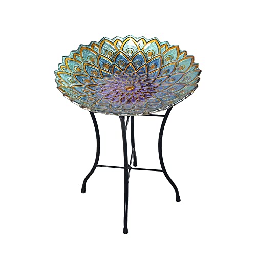 Peaktop Garten Terrasse Dekor Glas Vogelbad Wasser Metall-Tischständer 3014051