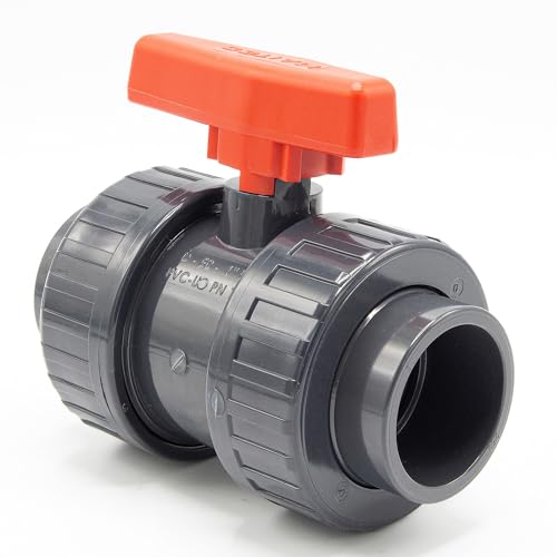 PVC-Kugelhahn I 50mm I 1 1/2 Zoll I für Klebemuffen und Fittinge I Absperrhahn 2-Wege I PVC-Rohrverbinder 50mm I Kugelschieber für Pool- und Teichbau I bm116
