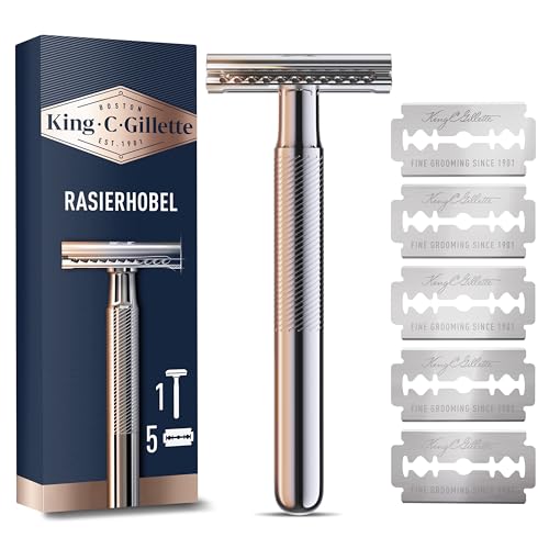 King C. Gillette Rasierhobel für Männer, mit sicherer Doppel-Schneidekante, Metallgriff und Anti-Reibungsbeschichtung für Präzision, mit 5 Klingen