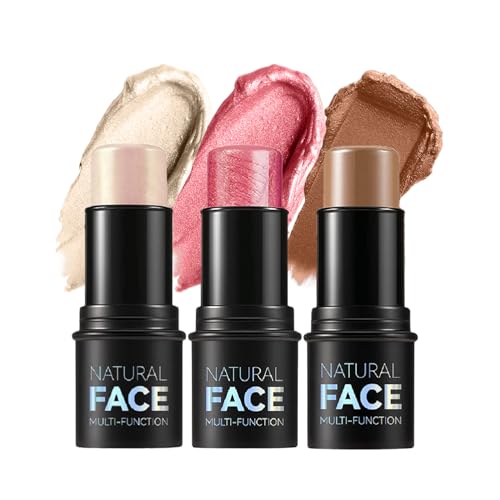Contour Stick mit Highlighter, Bronzer und Blush Shades, ein nicht fettender, wasserfester Contour Stick, der das Gesicht mühelos mit einer leichten Berührung konturiert (A, 3 Stück)