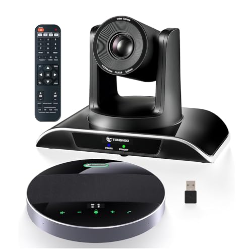 TONGVEO All-in-1 Konferenzraum-Kamera-System Und Bluetooth-Mikrofon Kombination,1080P 60fps 3-Fach optischer Zoom USB3.0 HDMI PTZ-Kamera und Aufgewertet Konferenz-Freisprecheinrichtung mit Mikrofonen