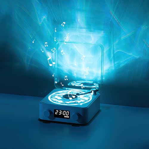 The Waves Vinyl Player, Vinyl Record Player Bluetooth-Plattenspieler mit Lichteffekt von Wasserwellen Retro Turntable Speaker 2025 Neuer Waves Vinyl Bluetooth-Lautsprecher für Party, Ambiente