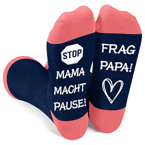 Kisvic Socken Damen Rutschfest Baumwolle, 39-42 Lustige Socken mit MAMA MACHT PAUSE! FRAG PAPA! Geschenk Muttertag für Mutter Geschenk Geburtstag Frau