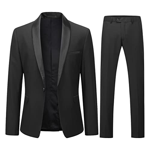 YOUTHUP Anzug Herren Anzug Slim Fit 2 Teilig Anzüge Schalkragen Herrenanzug für Hochzeit Business, Schwarz, S
