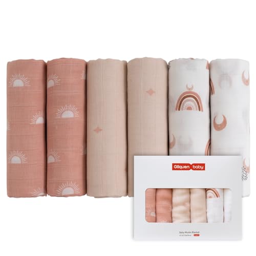 GLLQUEN Musselintücher für Babys, 6 Stück Spucktücher aus Baumwolle 70 cm x 70 cm, saugfähig und atmungsaktiv und ideal zum Reinigen, Abwischen und Abdecken von Neugeborenen