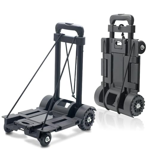Faltbarer Kunststoff-Klappwagen Leichtgewichtiger Faltbarer Einkaufstrolley Mini-Gepäckwagen für Reise-Einkaufsumzug Bürogebrauch (4-Wheels)