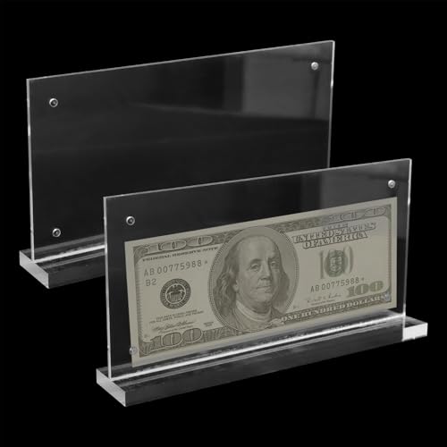 Keboyoe 2 Stück Acryl Banknoten Display Rahmen Dollar Bill Frame Clear Bill Frame Euro Bill Fotohalter Ticket Protector Banknoten und Stempel Sammelzubehör für Zuhause Büros(10x20 cm)