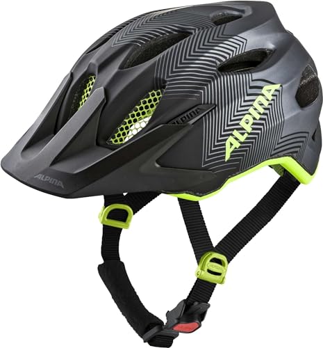 Alpina Carapax JR. - Leichter, Robuster & Sicherer Fahrradhelm Mit Fliegennetz & Optionalen LED-Licht Für Kinder, Black-neon-Yellow, 51-56 cm