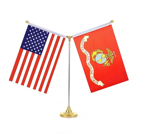 USMC Ausstellungsständer mit amerikanischer Flagge, Tischflaggen, Veteranenbüro, Zuhause, Bar, internationale Konferenz, Themenparty, Urlaub, Dekorationen, Metallsockel, 4 Flaggen