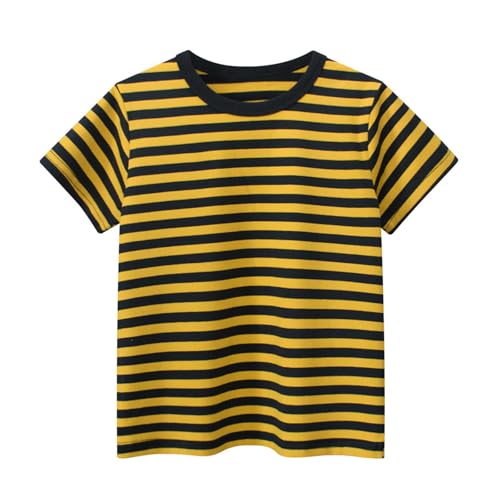 T Shirt Mädchen Baumwolle Sommer Casual T-Shirt Kinder Einfarbig Atmungsaktiv Schnelltrocknend Croptop Rundhals Kurzarm Top Freizeit Basic Kinderkleidung mit Streifen 3 Gelb 110