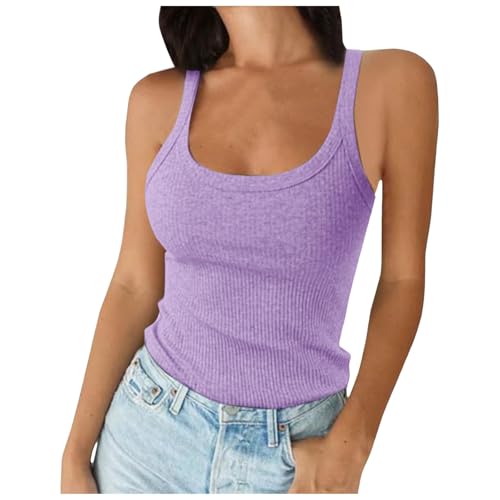 Athletisches Tanktop für Damen mit offenem Ausschnitt, lässiges ärmelloses Trainings-Top – lustige Blusen – Sport-Caminsel – Sommer 2025 – Lauf-Tops, Lila, X-Small