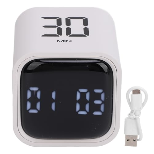 Drehtimer, Einstellbarer Drehtimer mit 5min 10min 30min 60min Voreinstellungen, 2 Lautstärken, Vibration, für Kochen, Lesen, Sport, Spiele (White)